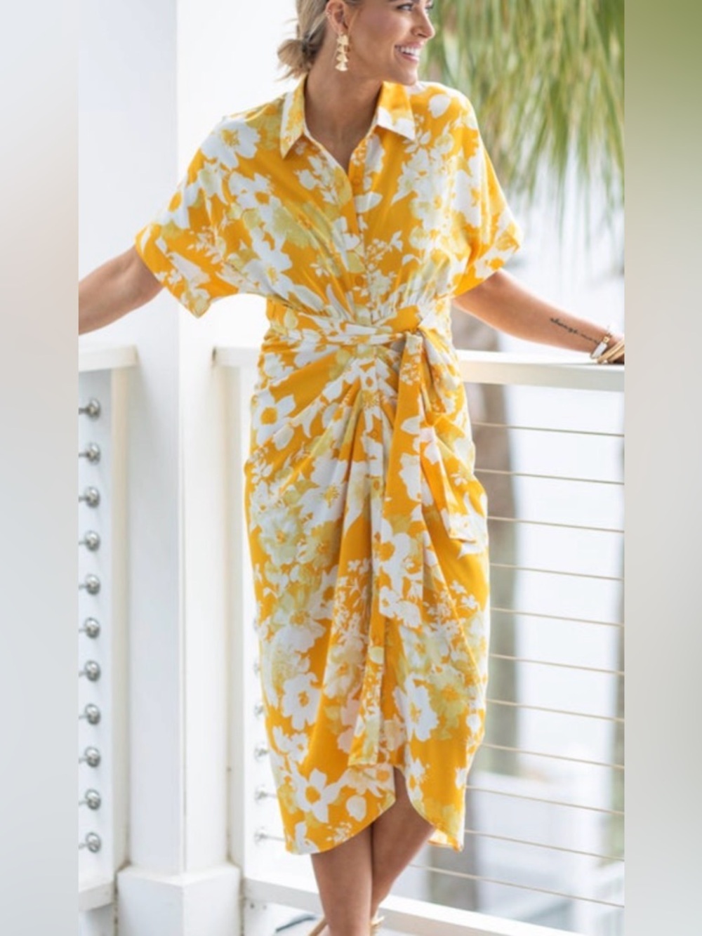 Sunshine Floral Tie-Front Midi Dress